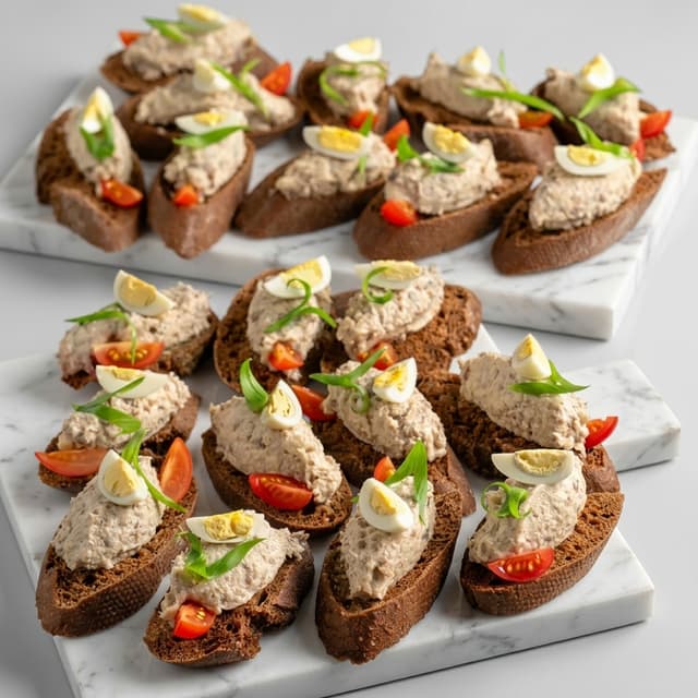 Брускетта с форшмаком и перепелиным яйцом